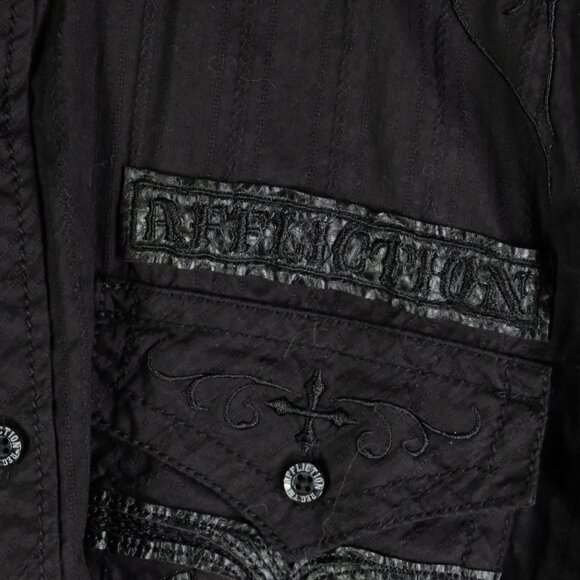 Affliction Shirt Mens Medium Black Button Up Gothic Embroidered Premium Retro - Picture 3 of 10